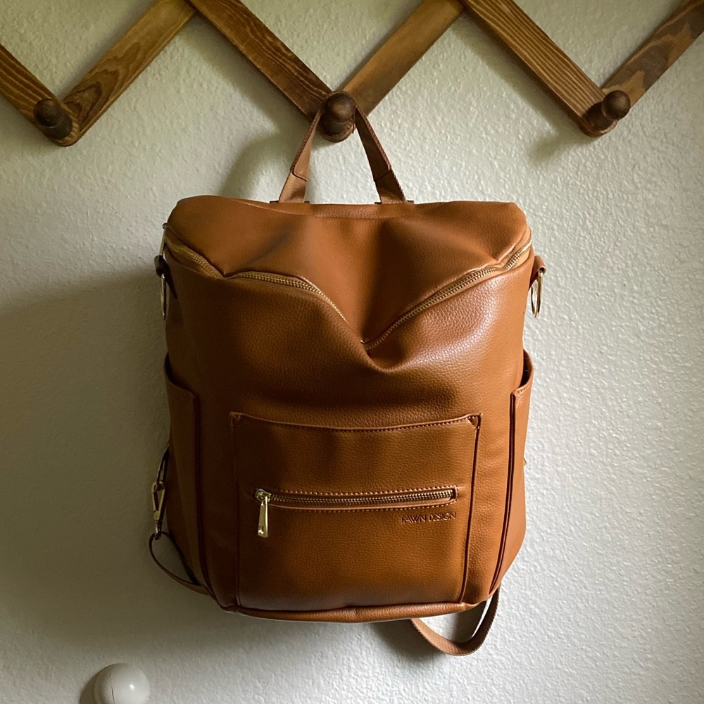 Fawn design camel leather bag / baby mama bag